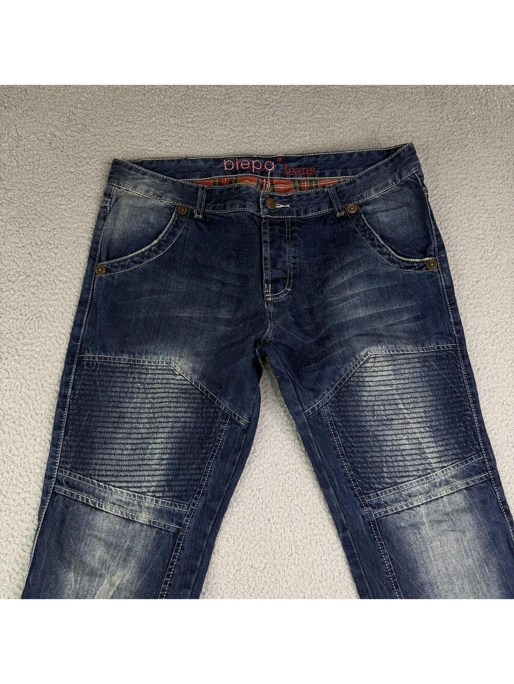 BiePa Paris Moto Biker Men's Stretch Jeans Size 38x33 Tapered Leg Dark Wash